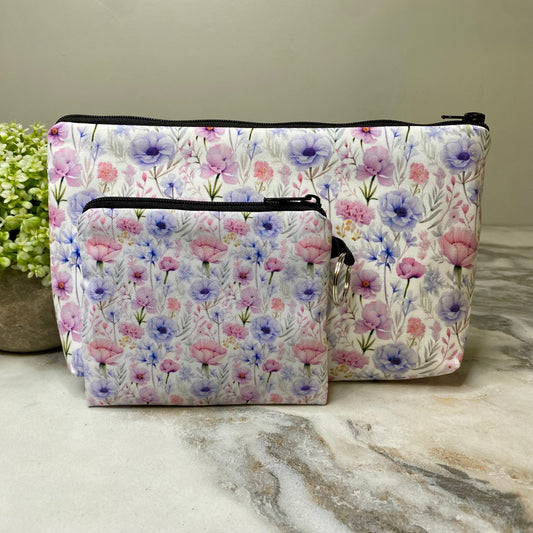 Pouch & Mini Pouch Bundled Set - Floral Lavender Pink