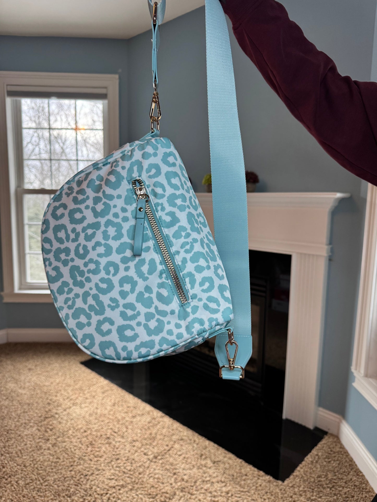 The Roni Nylon Crossbody - Animal Print Aqua