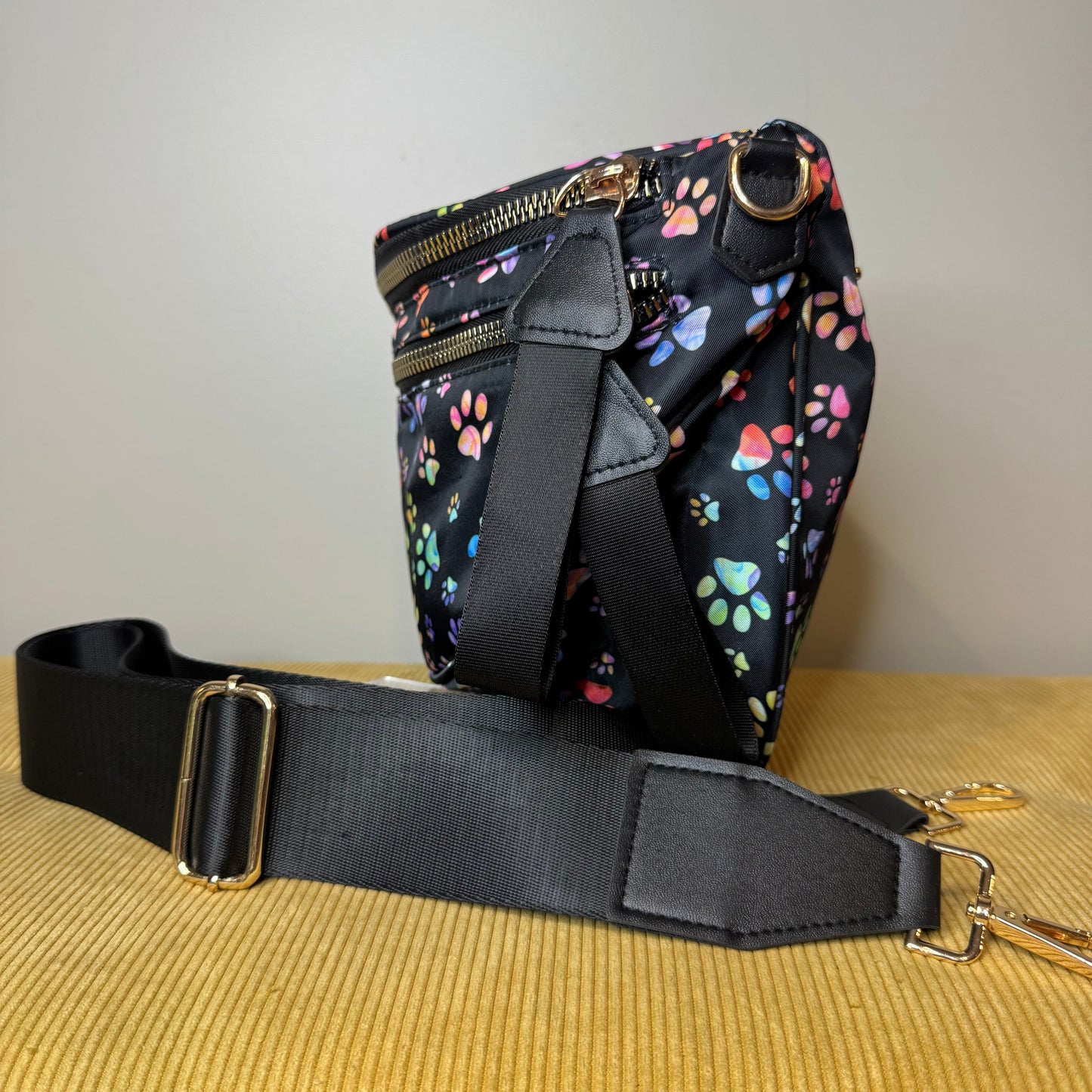 Roni - Nylon Crossbody - Rainbow Paw Print