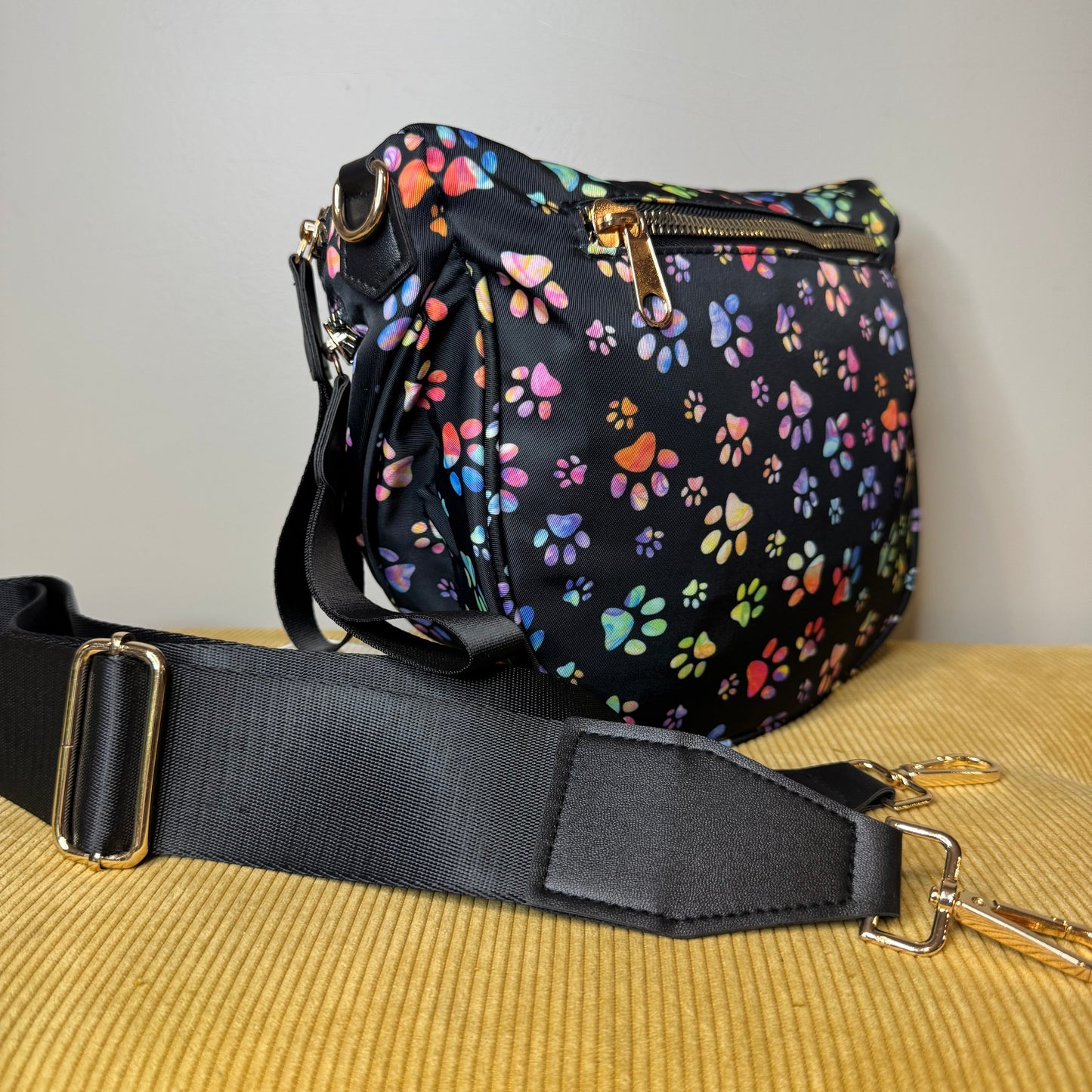 Roni - Nylon Crossbody - Rainbow Paw Print