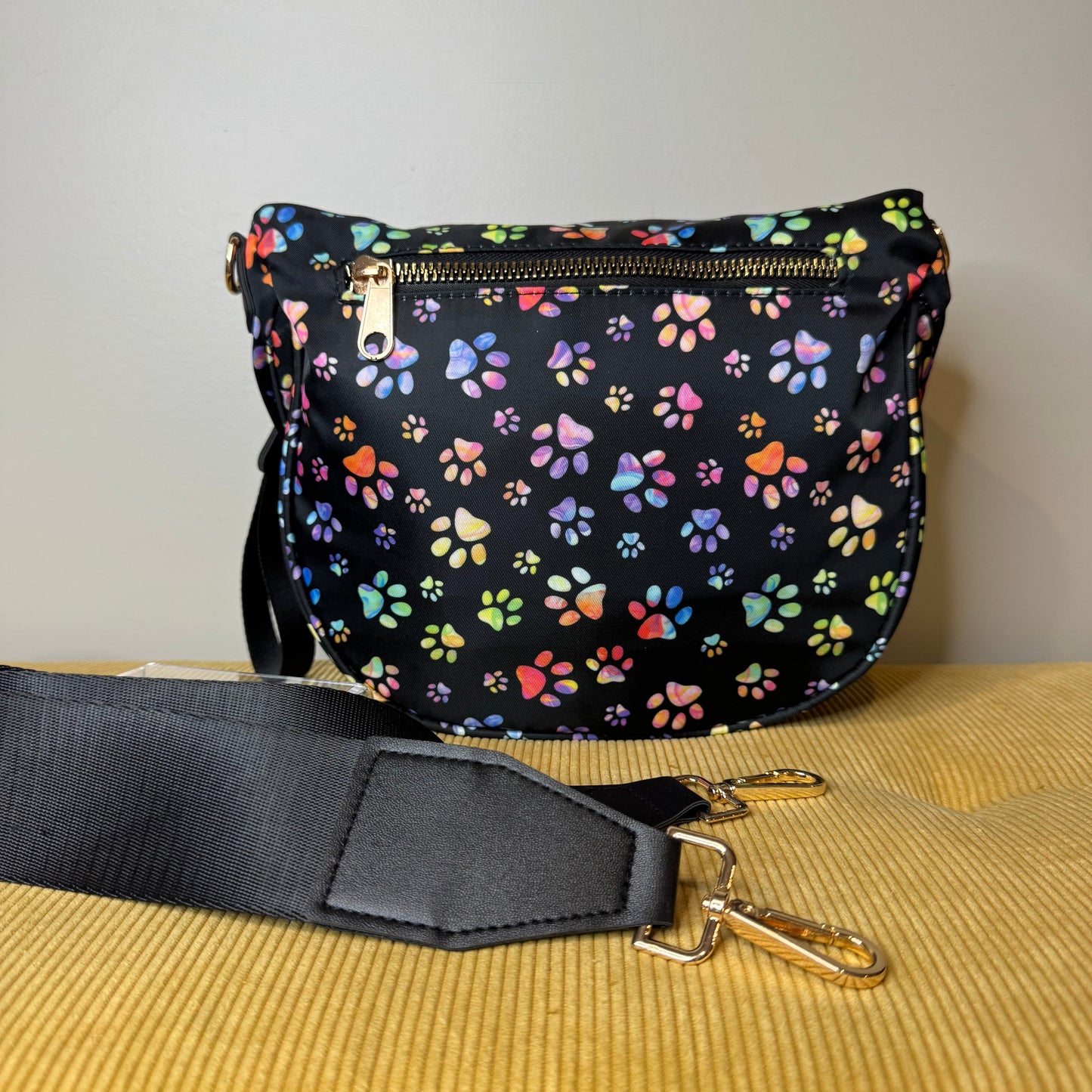 Roni - Nylon Crossbody - Rainbow Paw Print