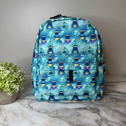 Mini Backpack - Teal Floral Bee