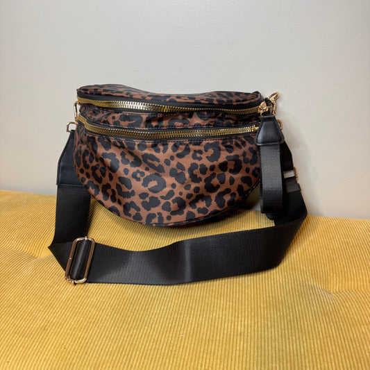 The Roni Nylon Crossbody - Animal Print Black & Caramel