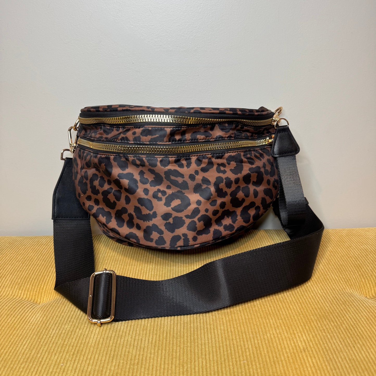 The Roni Nylon Crossbody - Animal Print Black & Caramel