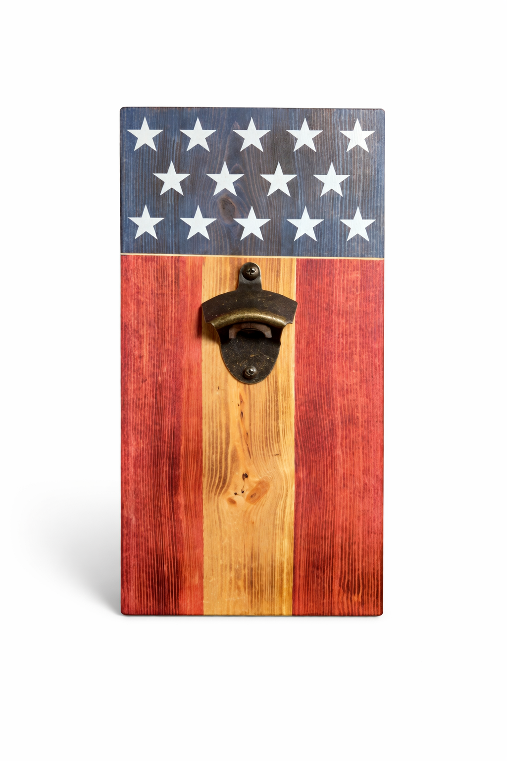 Rustic American Flag Wall Bottle Opener (14x8) | Old Barn Wood Crafts