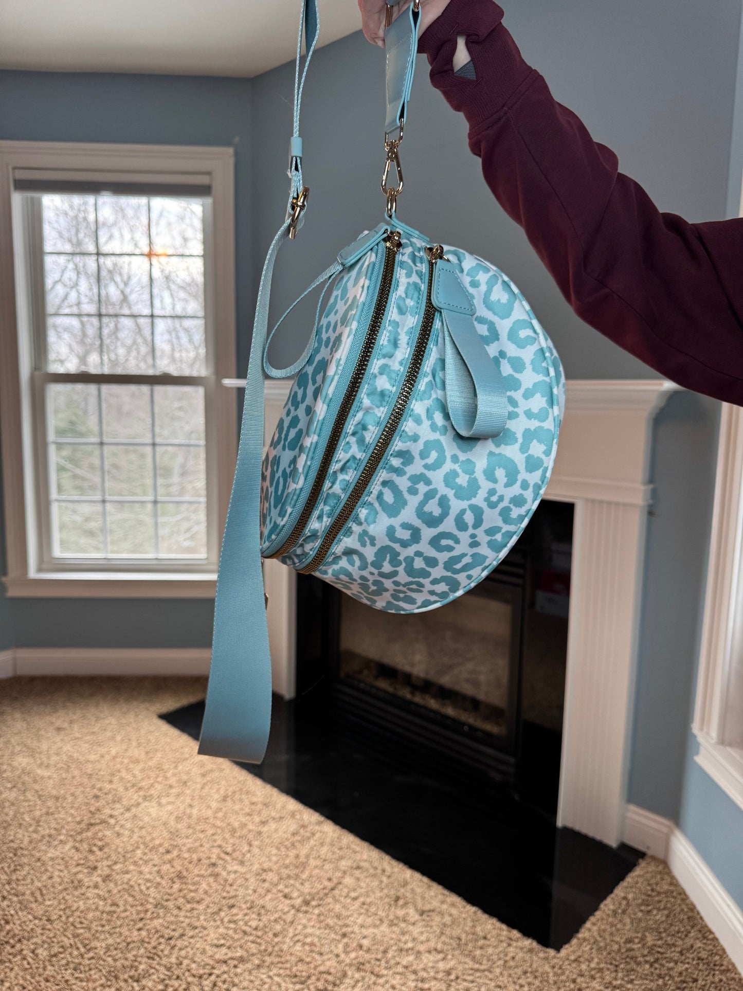 The Roni Nylon Crossbody - Animal Print Aqua