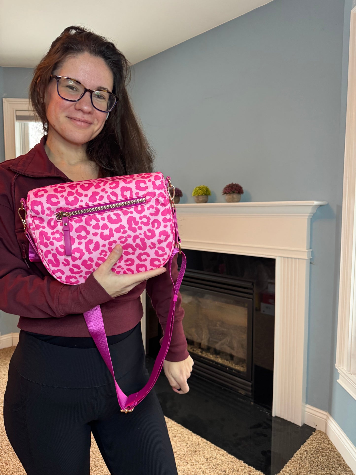 The Roni Nylon Crossbody - Animal Print Hot Pink