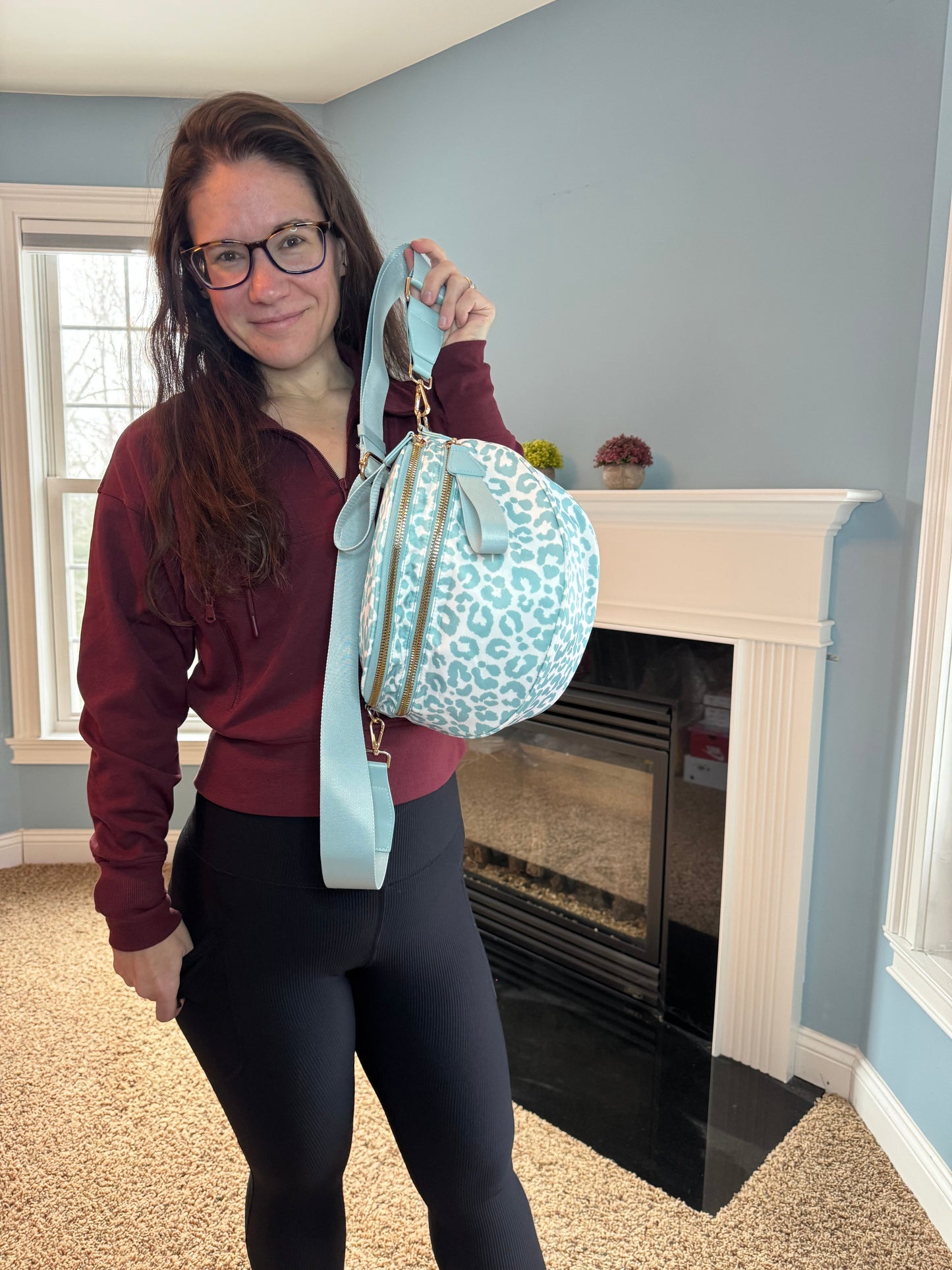 The Roni Nylon Crossbody - Animal Print Aqua