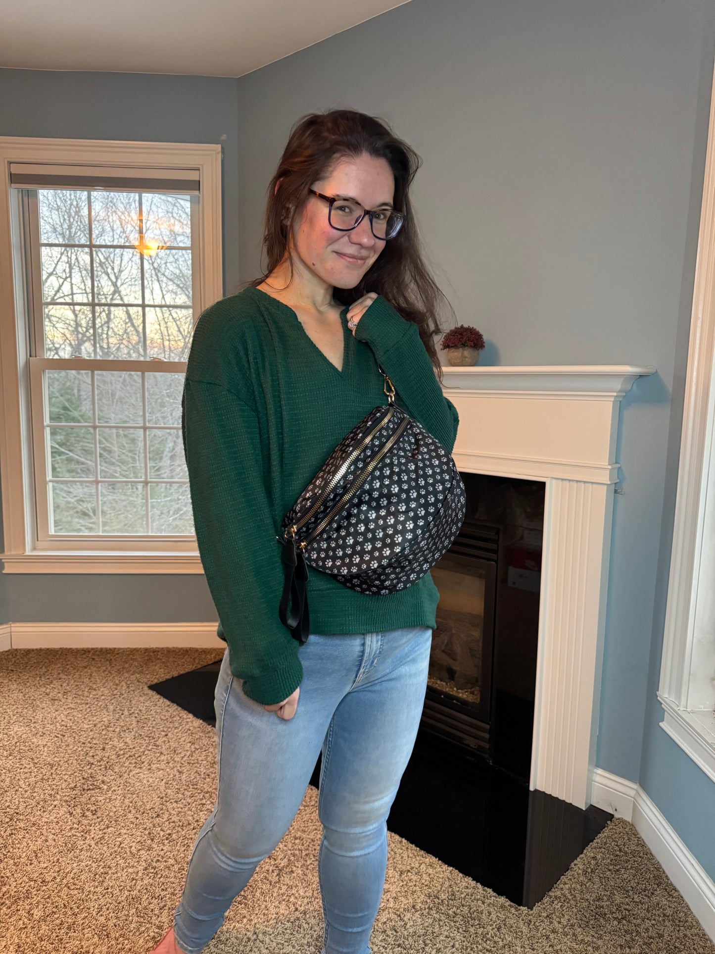 The Roni Nylon Crossbody - Black & Grey Paw