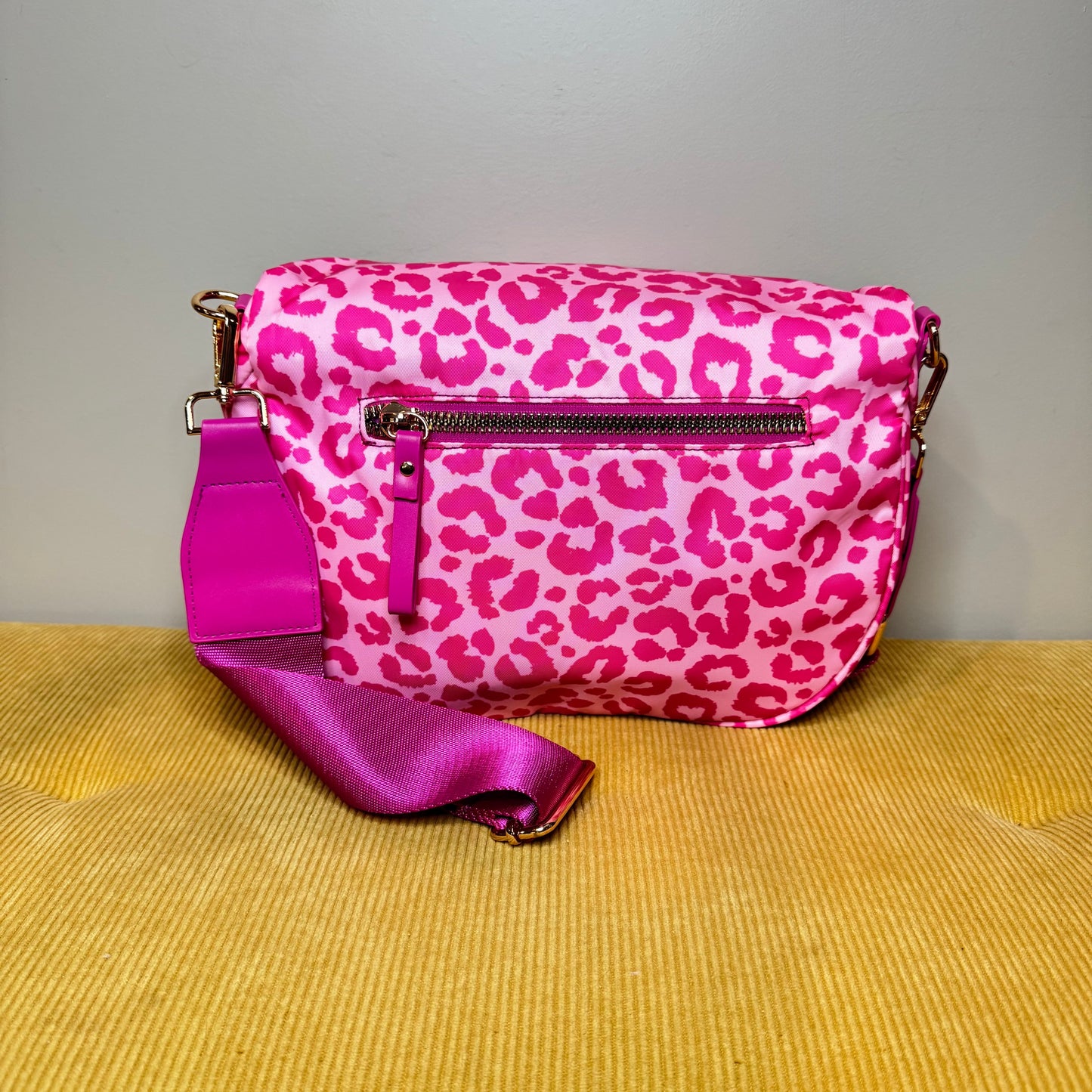The Roni Nylon Crossbody - Animal Print Hot Pink