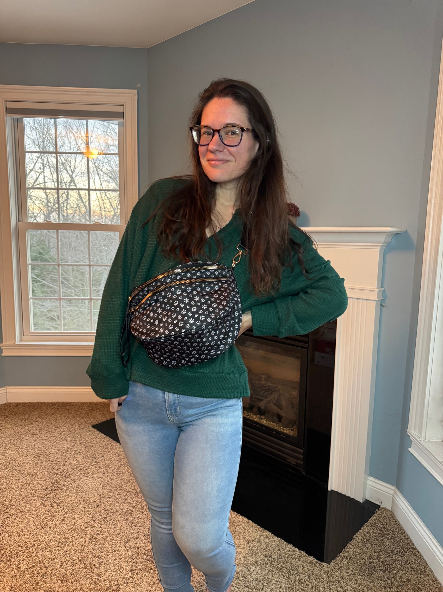 The Roni Nylon Crossbody - Black & Grey Paw