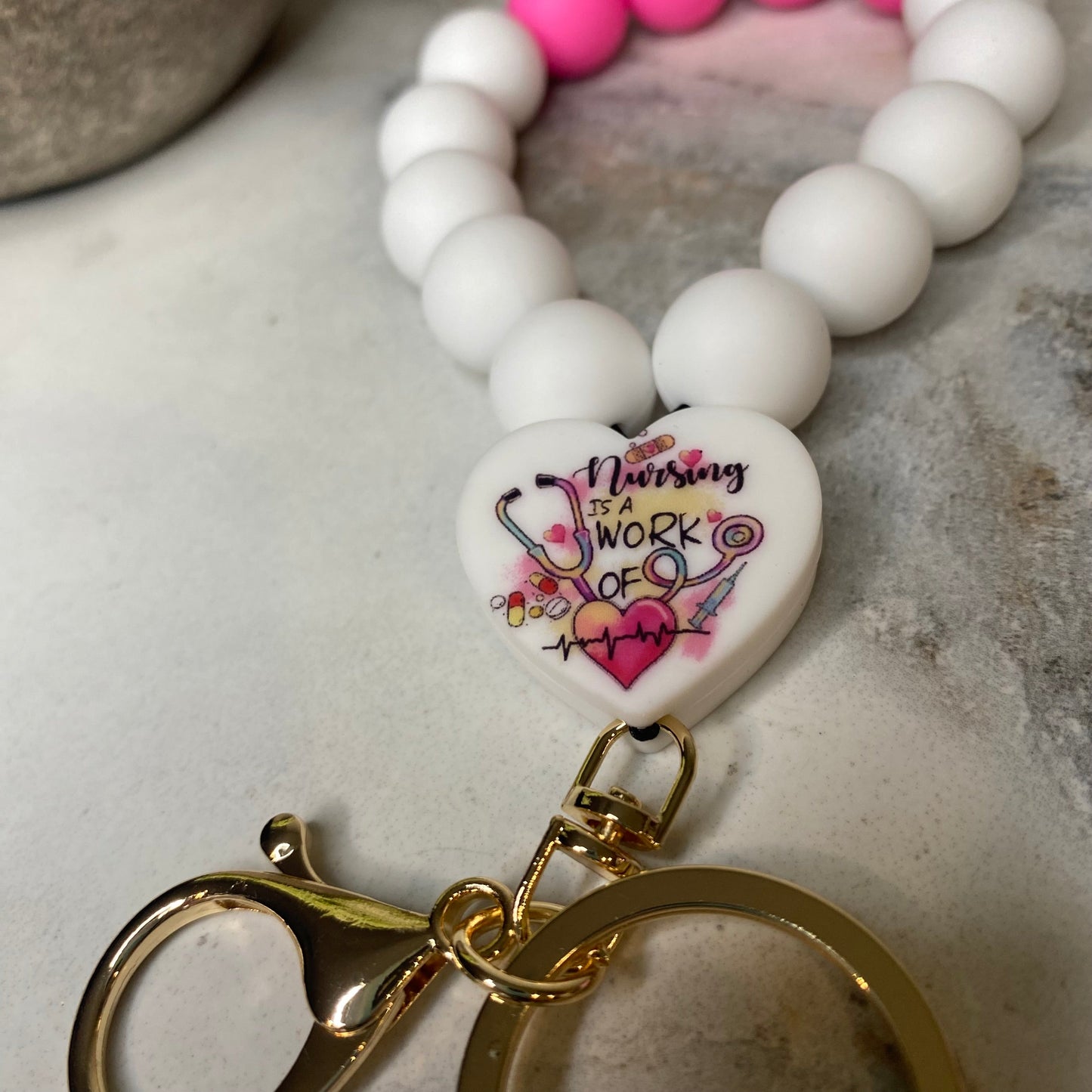 Silicone Bracelet Keychain - Nurse - Hot Pink