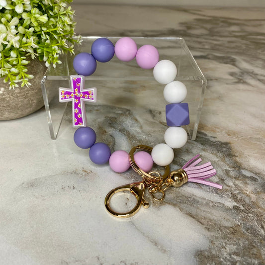 Silicone Bracelet Keychain - Cross - Purple