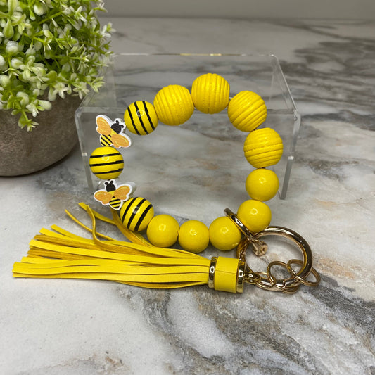 Wooden Bead Bracelet Keychain - Bee