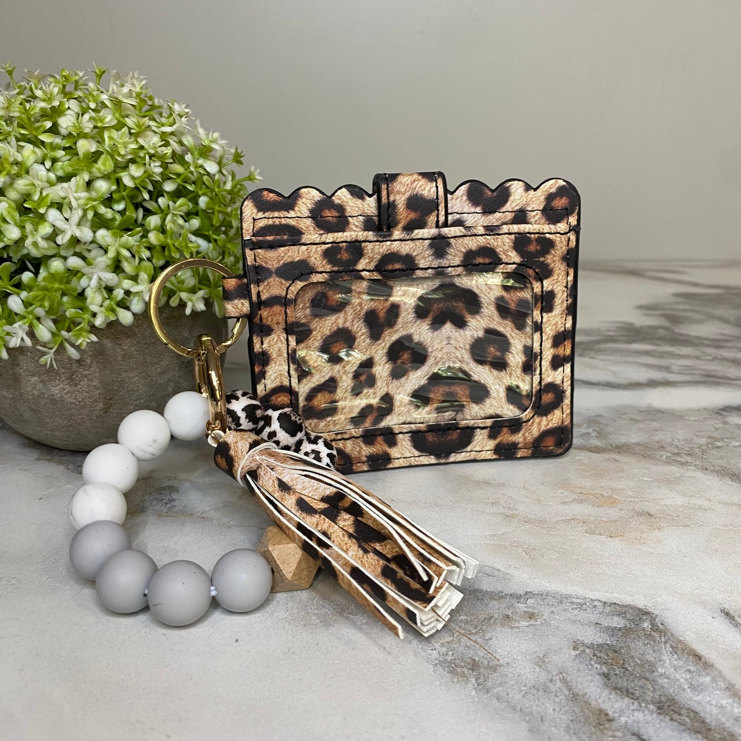 Silicone Bracelet Keychain Card Holder - Faux Leather Animal Print