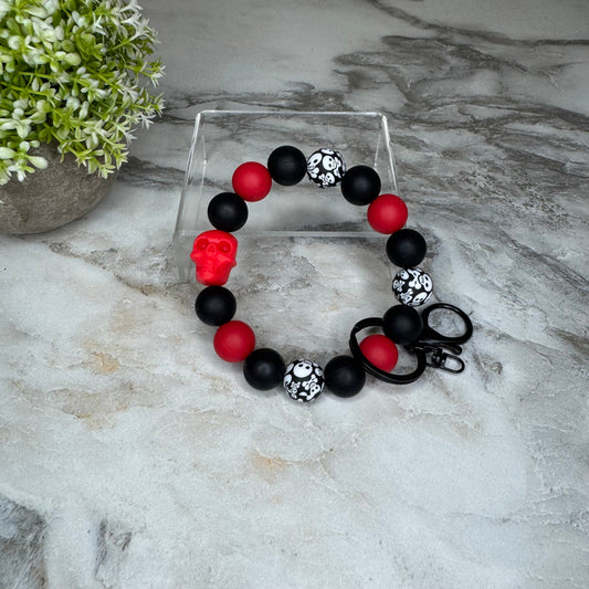 Silicone Bracelet Keychain - Halloween Skull - Red