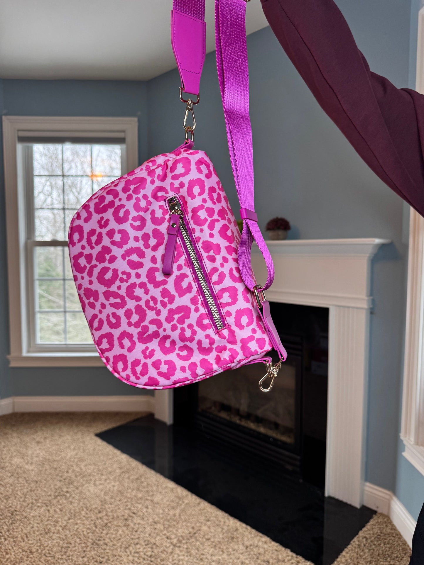The Roni Nylon Crossbody - Animal Print Hot Pink