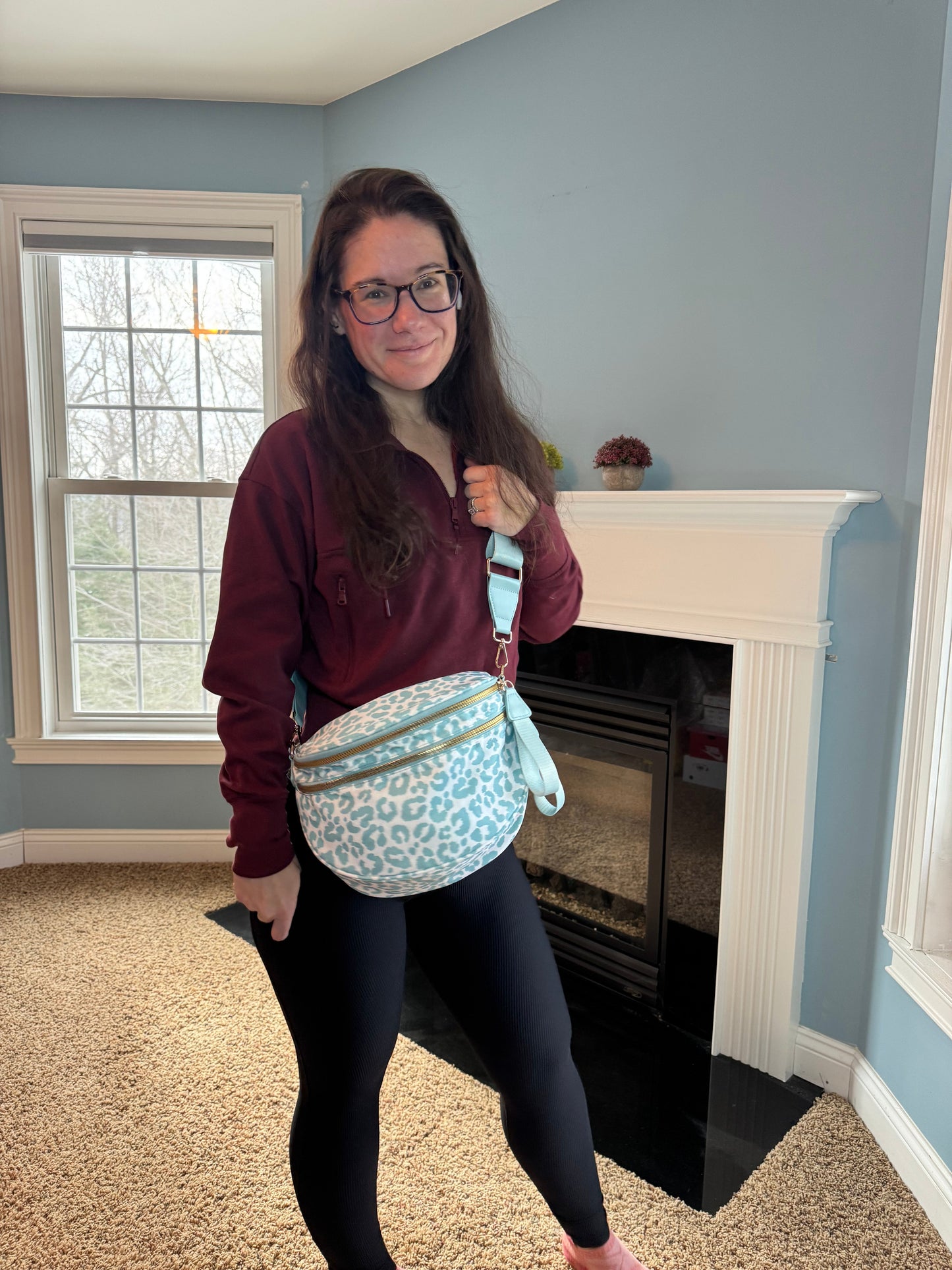 The Roni Nylon Crossbody - Animal Print Aqua