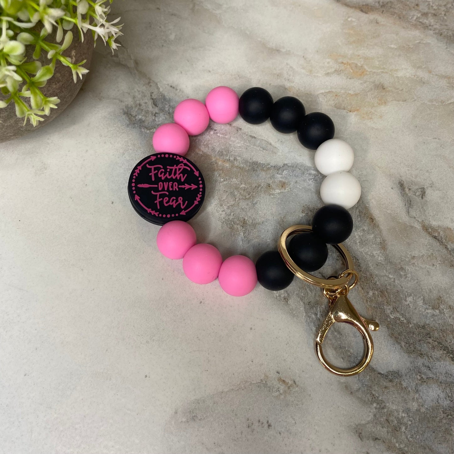 Silicone Bracelet Keychain - Faith Over Fear - Hot Pink
