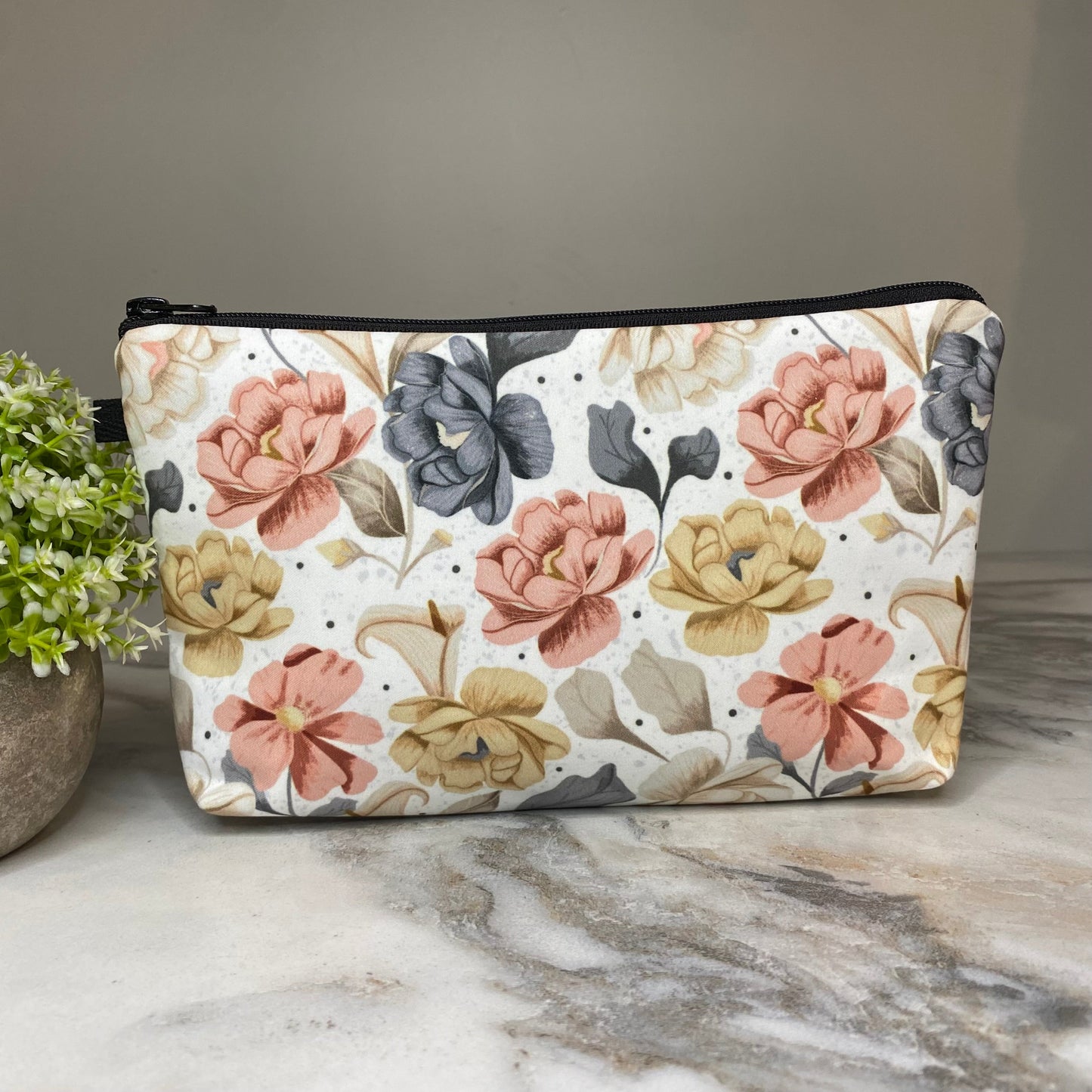 Pouch - Floral Slate Mustard Peach