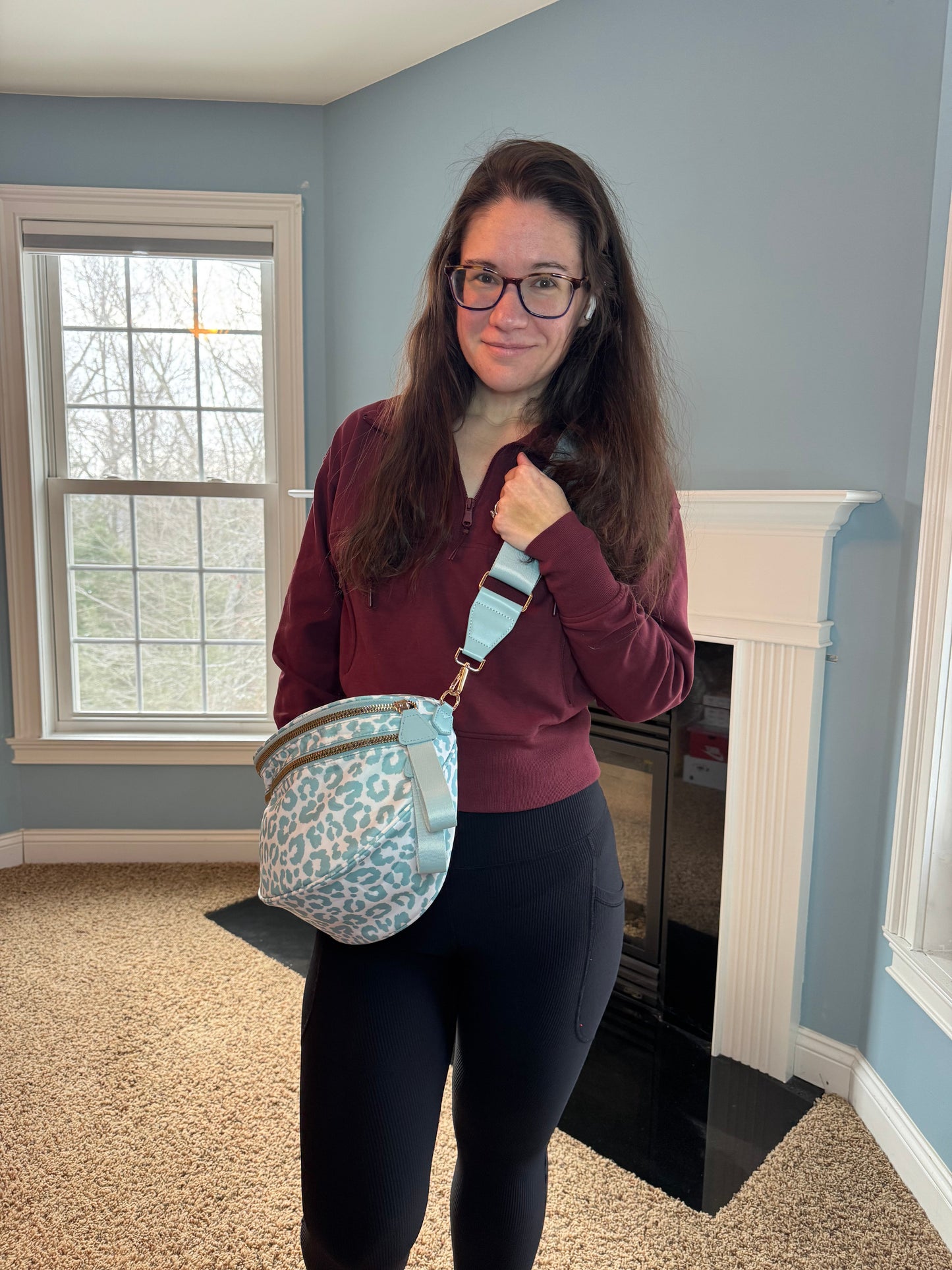 The Roni Nylon Crossbody - Animal Print Aqua