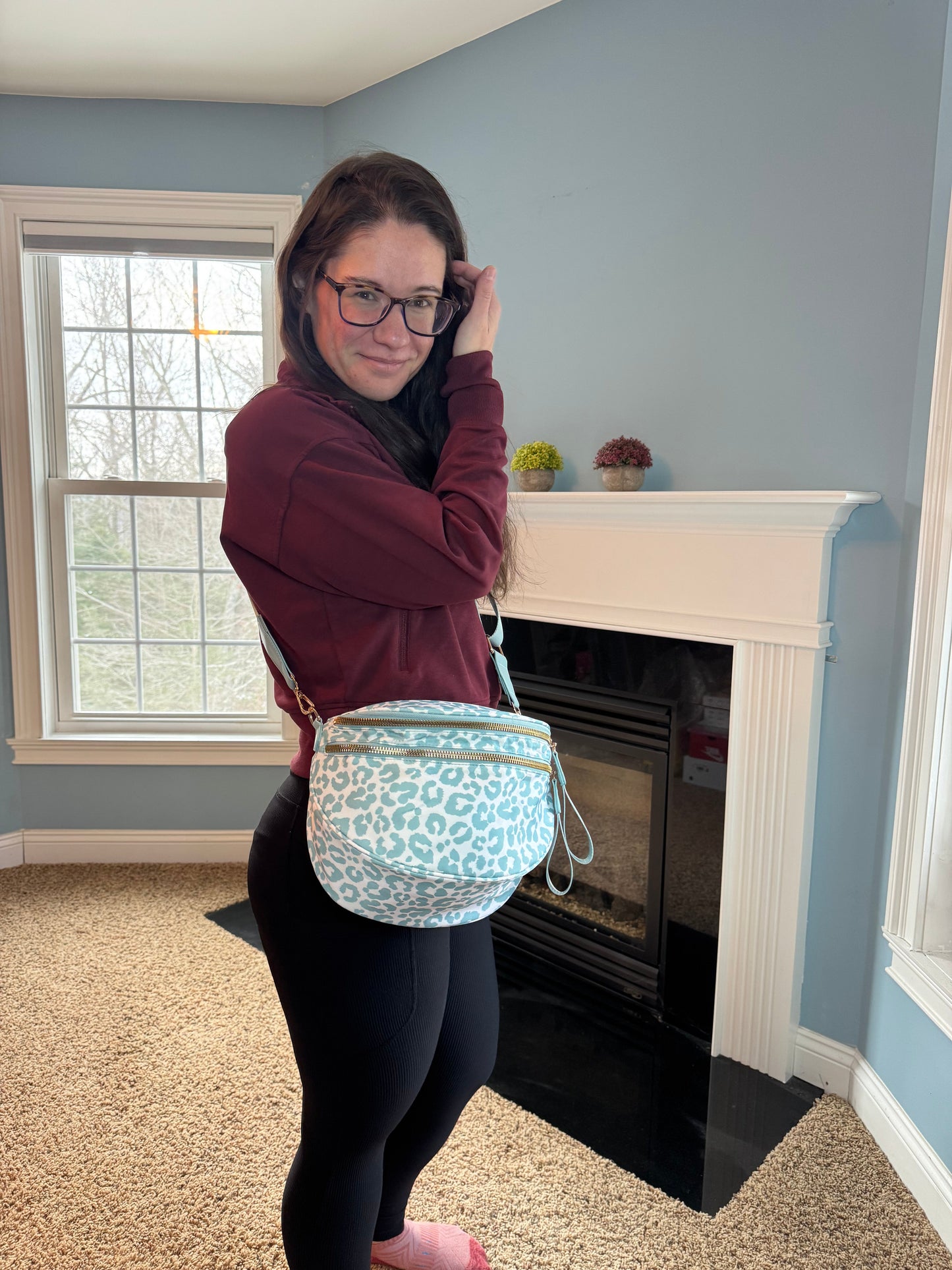 The Roni Nylon Crossbody - Animal Print Aqua