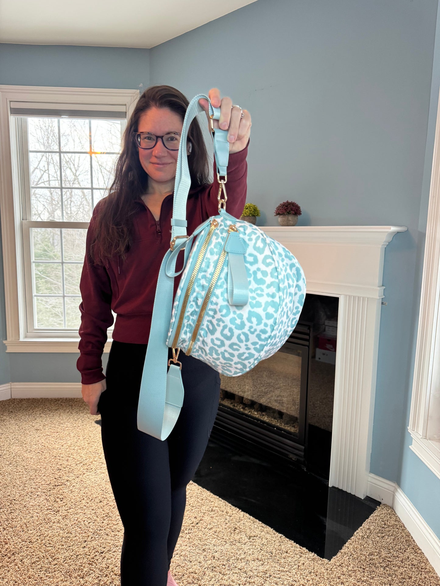 The Roni Nylon Crossbody - Animal Print Aqua