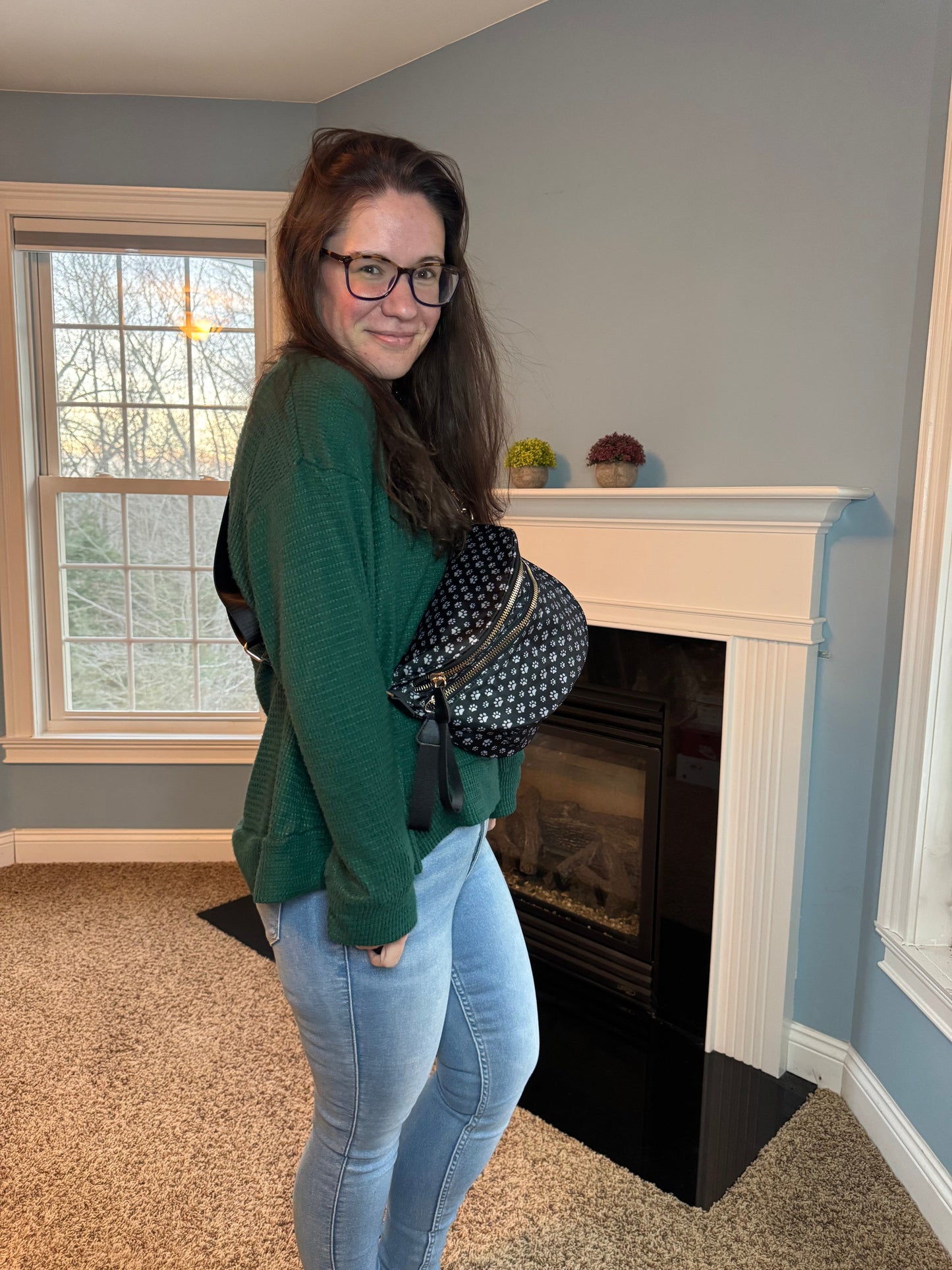 The Roni Nylon Crossbody - Black & Grey Paw