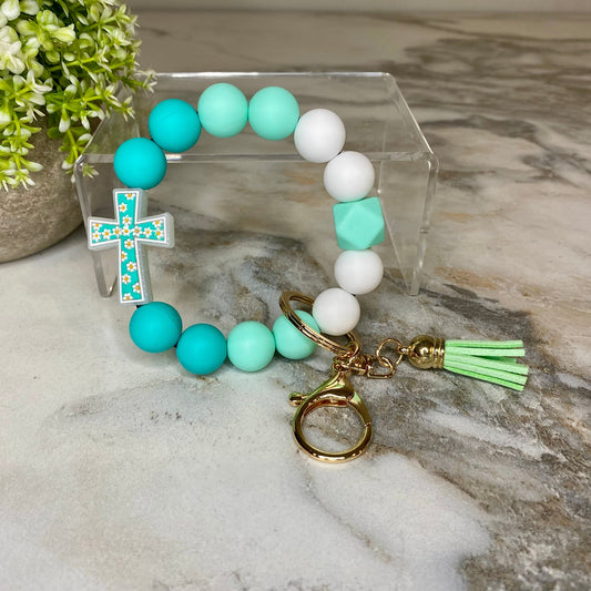 Silicone Bracelet Keychain - Cross - Mint