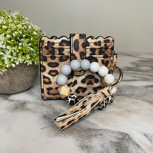 Silicone Bracelet Keychain Card Holder - Faux Leather Animal Print