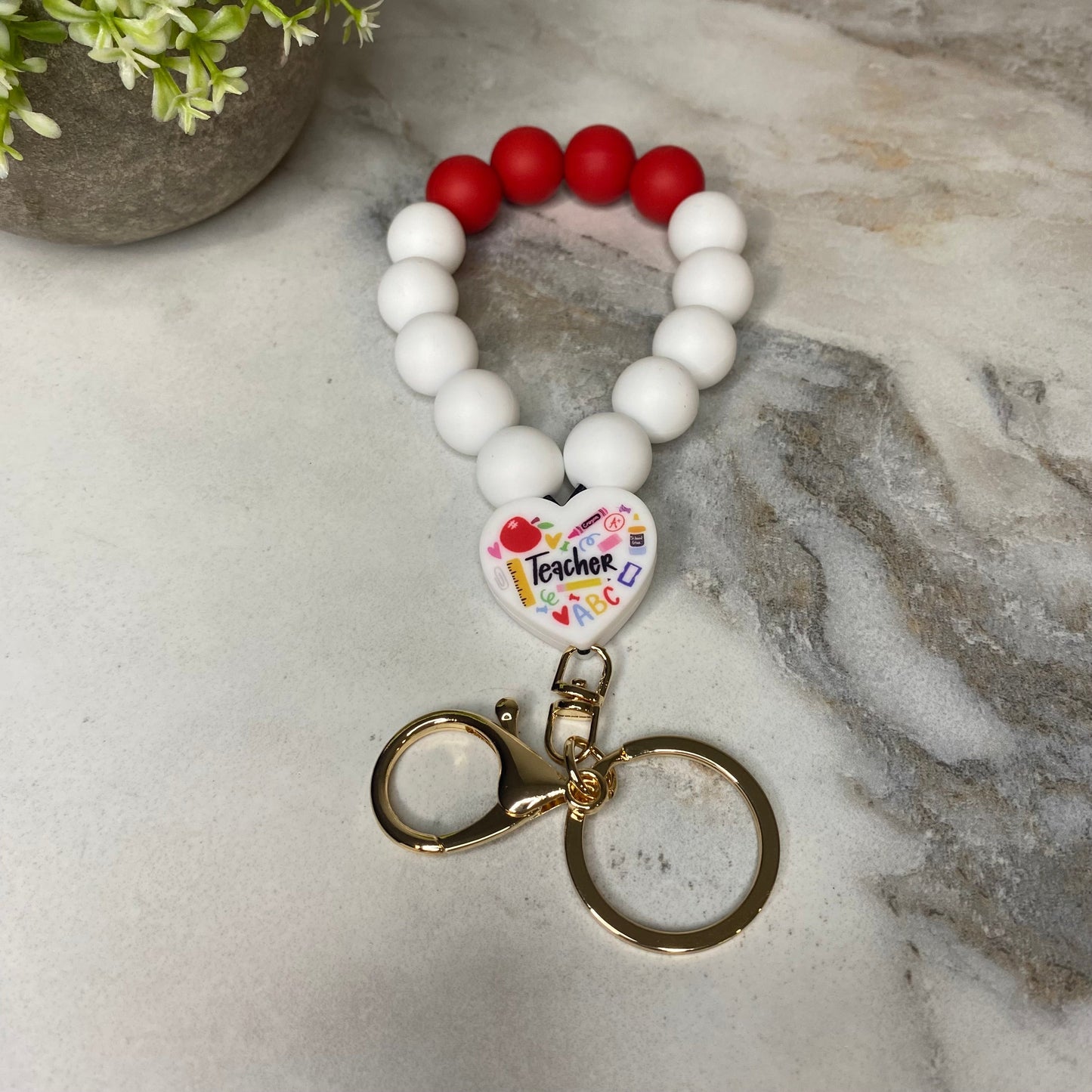 Silicone Bracelet Keychain - Teach - Red
