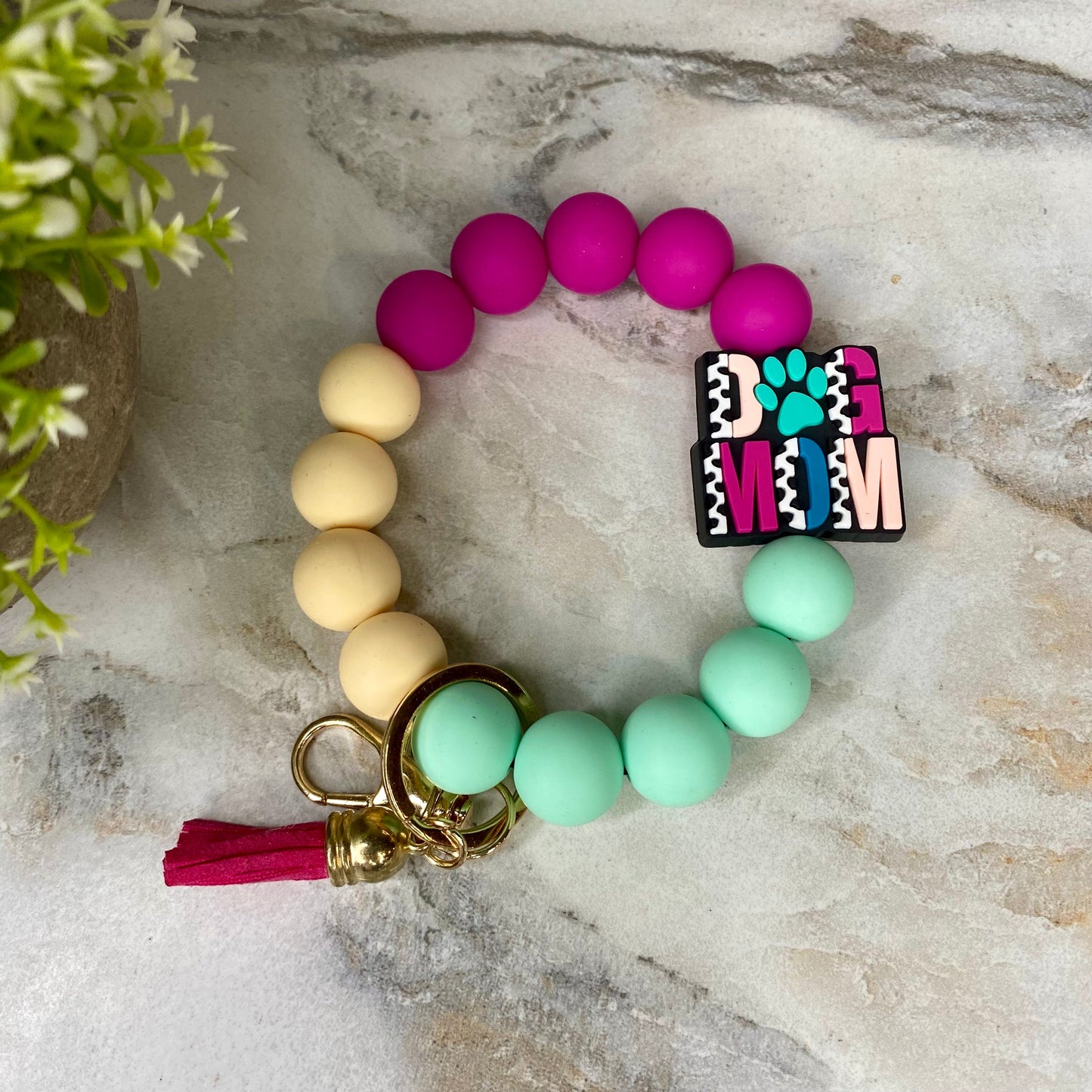 Silicone Bracelet Keychain - Dog Mom Purple Mint
