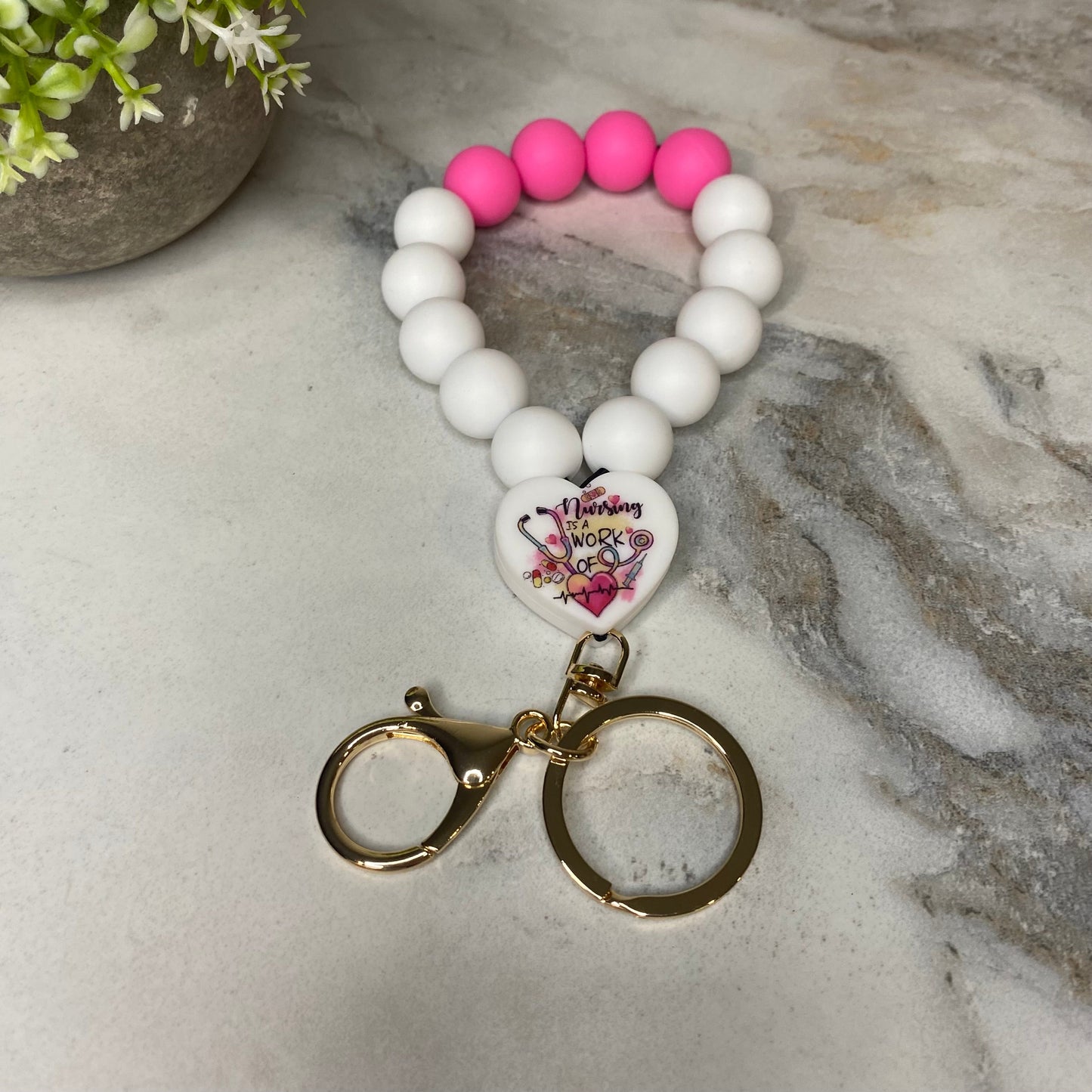 Silicone Bracelet Keychain - Nurse - Hot Pink