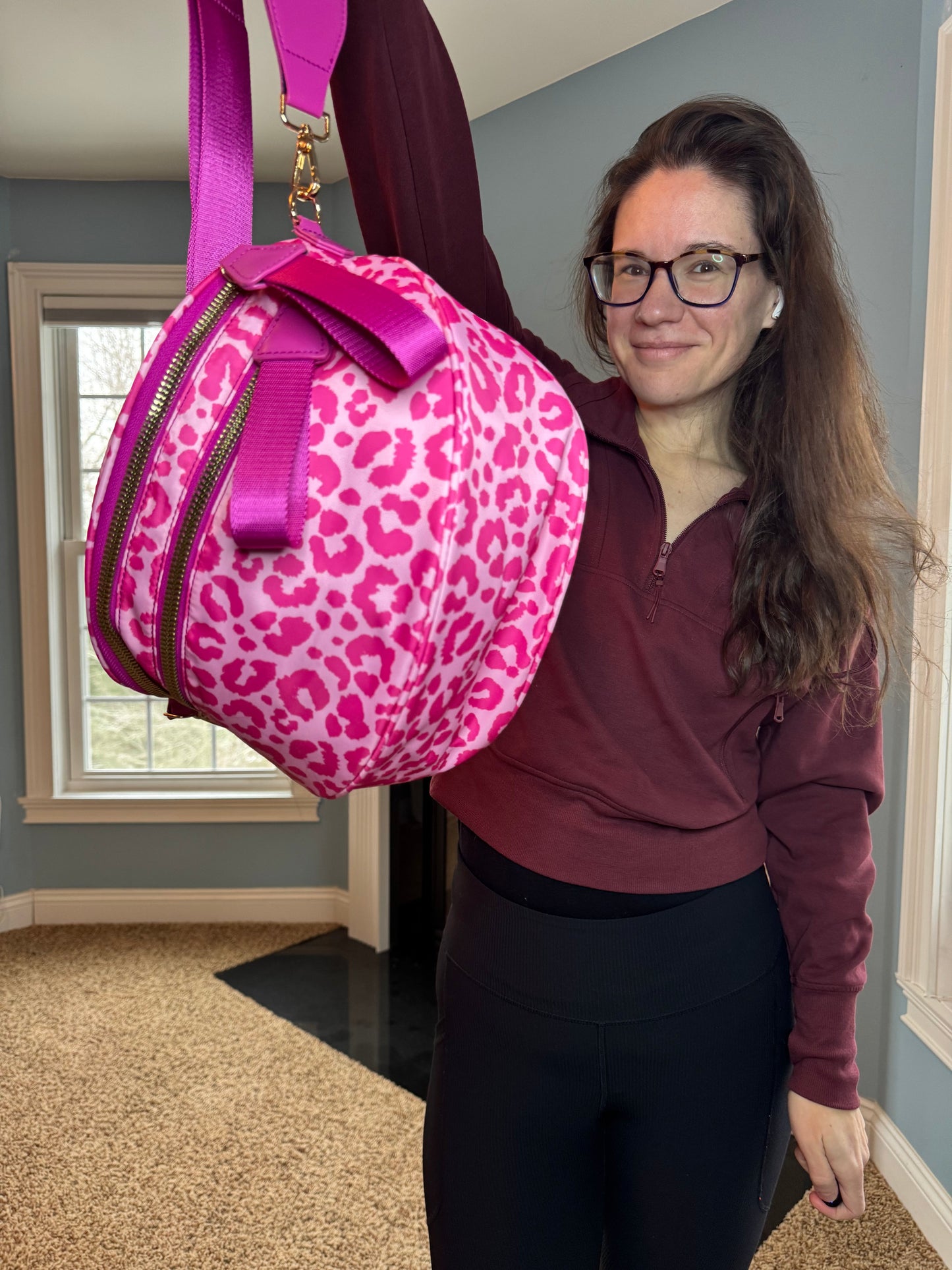 The Roni Nylon Crossbody - Animal Print Hot Pink