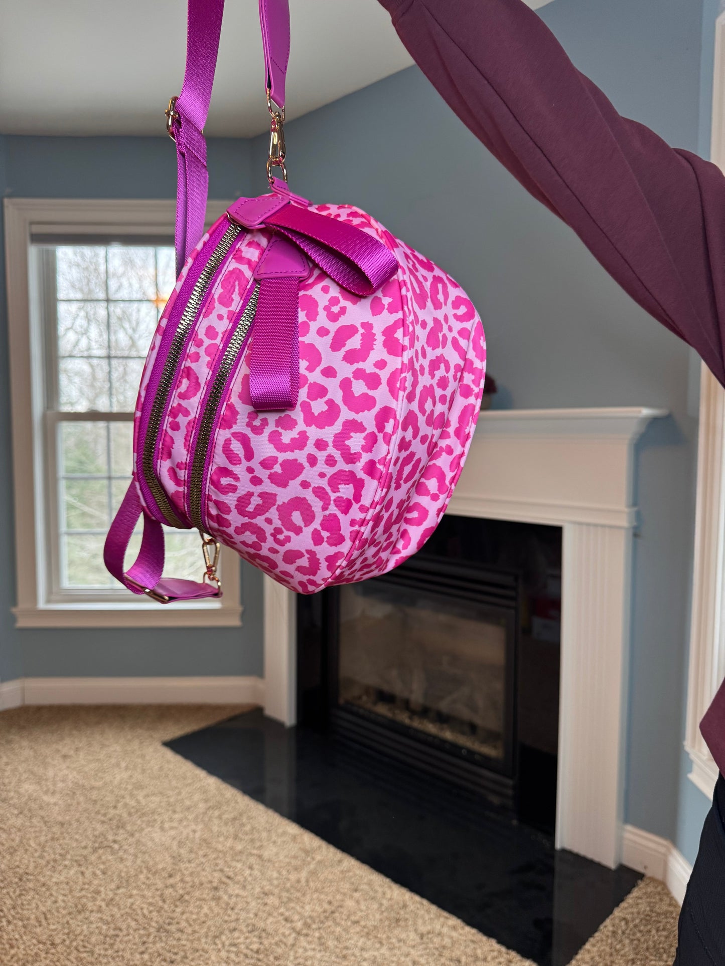 The Roni Nylon Crossbody - Animal Print Hot Pink