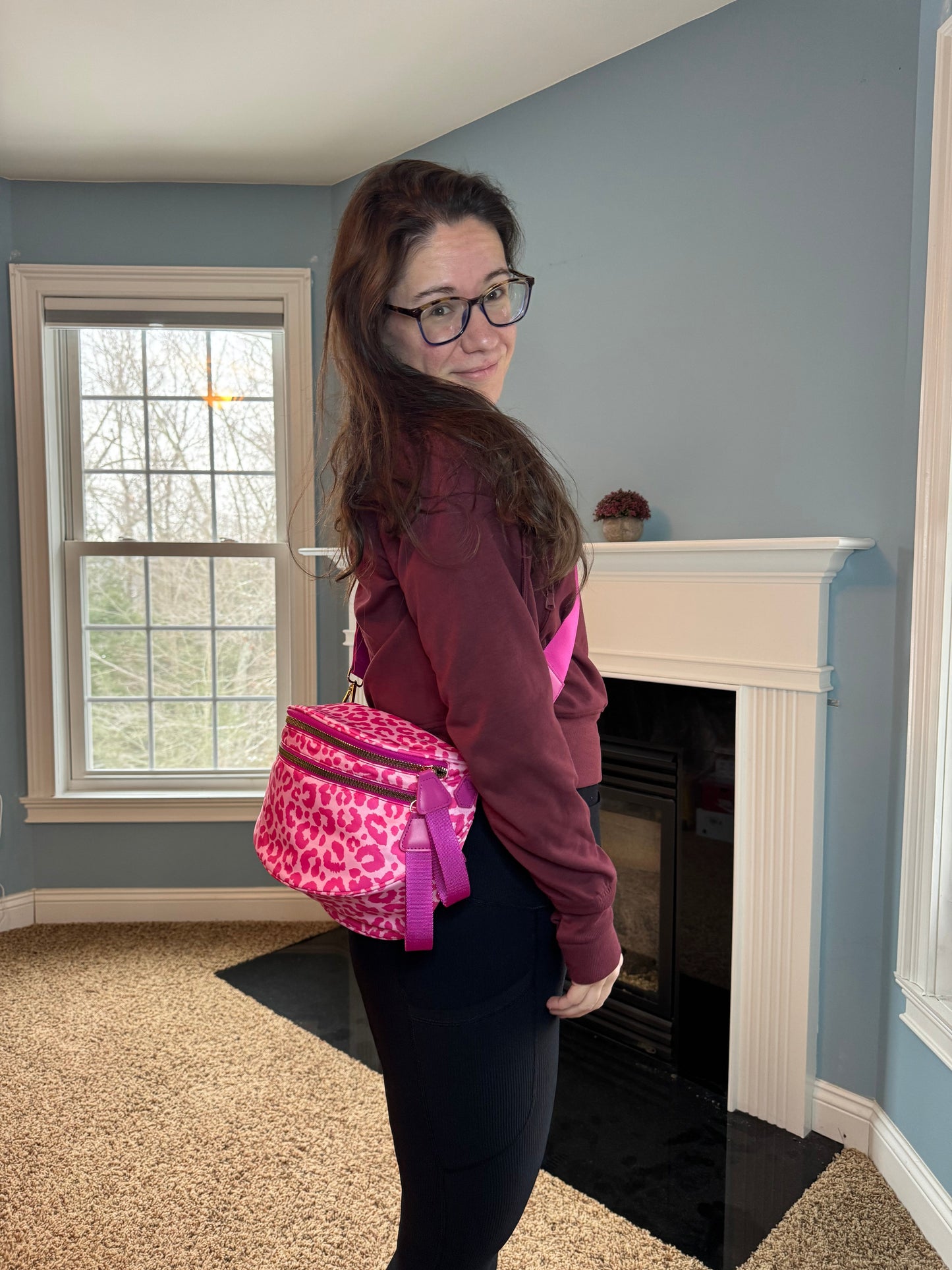 The Roni Nylon Crossbody - Animal Print Hot Pink