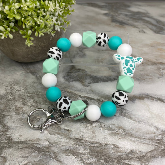 Silicone Bracelet Keychain - Cow Mint