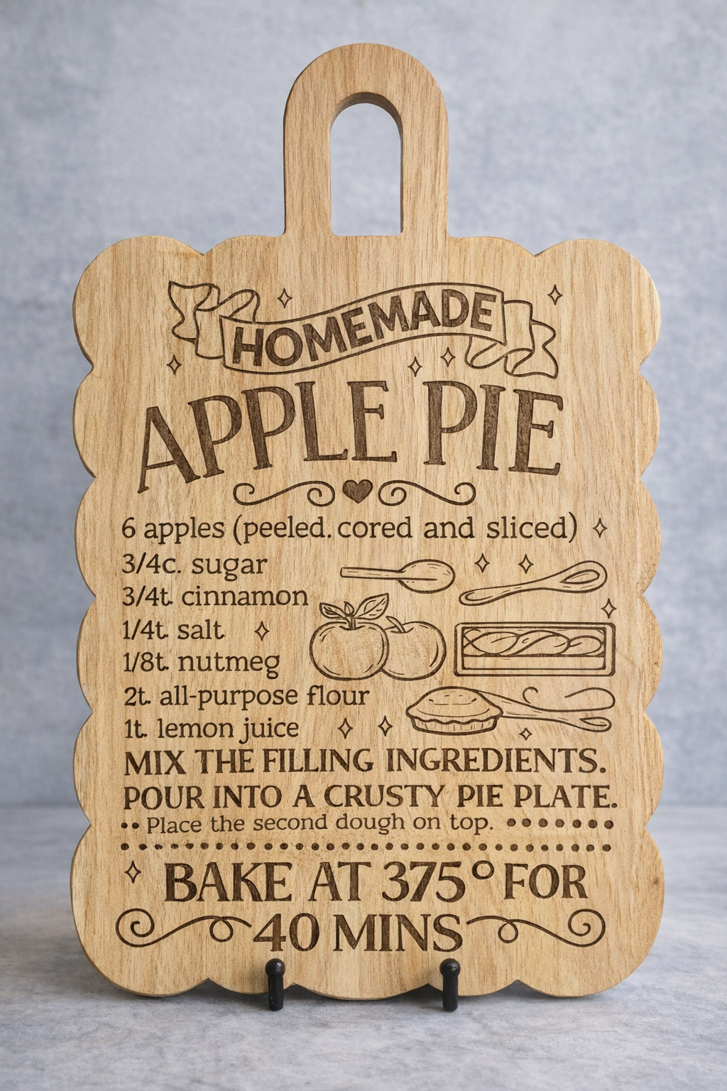 Homemade Apple Pie Recipe Cutting Board